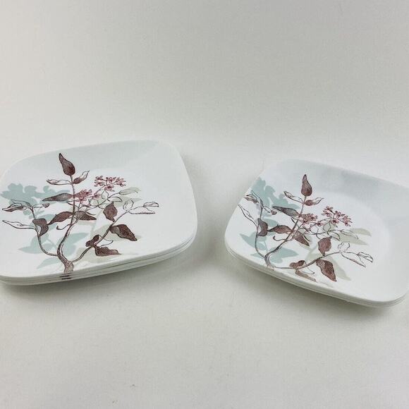 Corelle Twilight Grove Square Flower Set Of 7 4 Dinner 3 Salad Plates 10" 8.25" - Picture 3 of 7